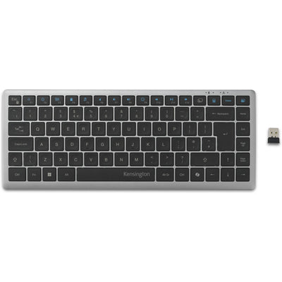 Kensington KB435 EQ rechargeable multi-device compact keyboard (gray, US-international layout (QWERTY), scissor switches, 80% (TKL), USB, 2.4 GHz, Bluetooth 5.4)