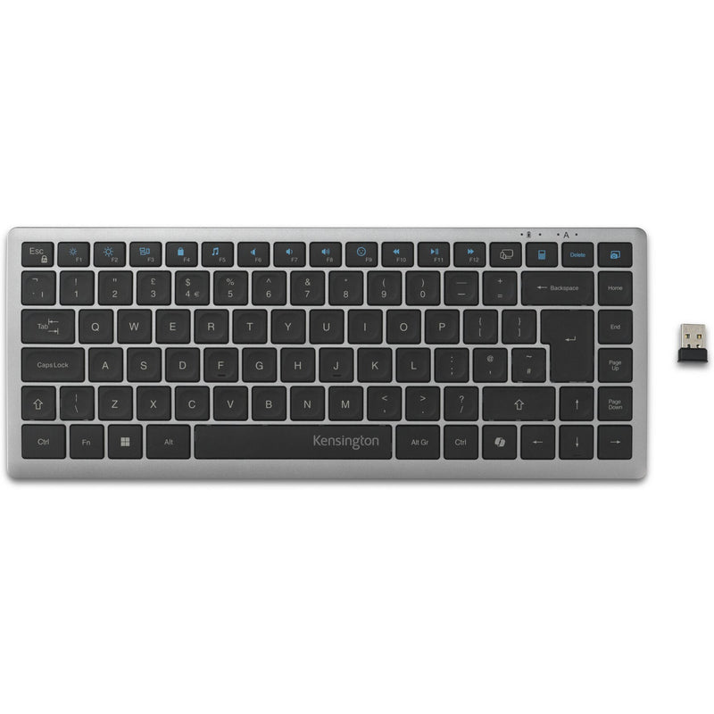 Tastiera compatta multidispositivo ricaricabile Kensington KB435 EQ (grigia, layout internazionale USA (QWERTY), interruttori a forbice, 80% (TKL), USB, 2,4 GHz, Bluetooth 5.4)
