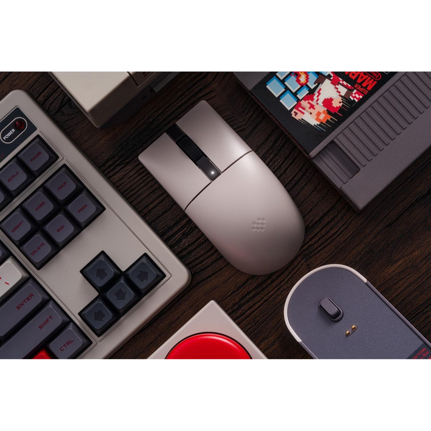 Ratón 8bitdo retro r8 - edición n (gris rojo, 50 - 26000 ppp, Bluetooth USB-C 2,4 GHz)