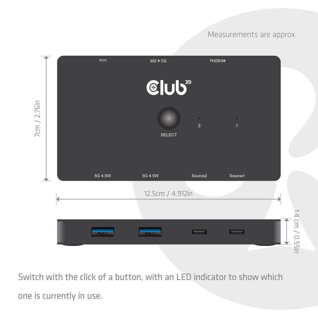 Switch KVM Club 3D CSV-2512 Switch KVM doppio da USB-C a HDMI (Nero, 4K 60Hz)