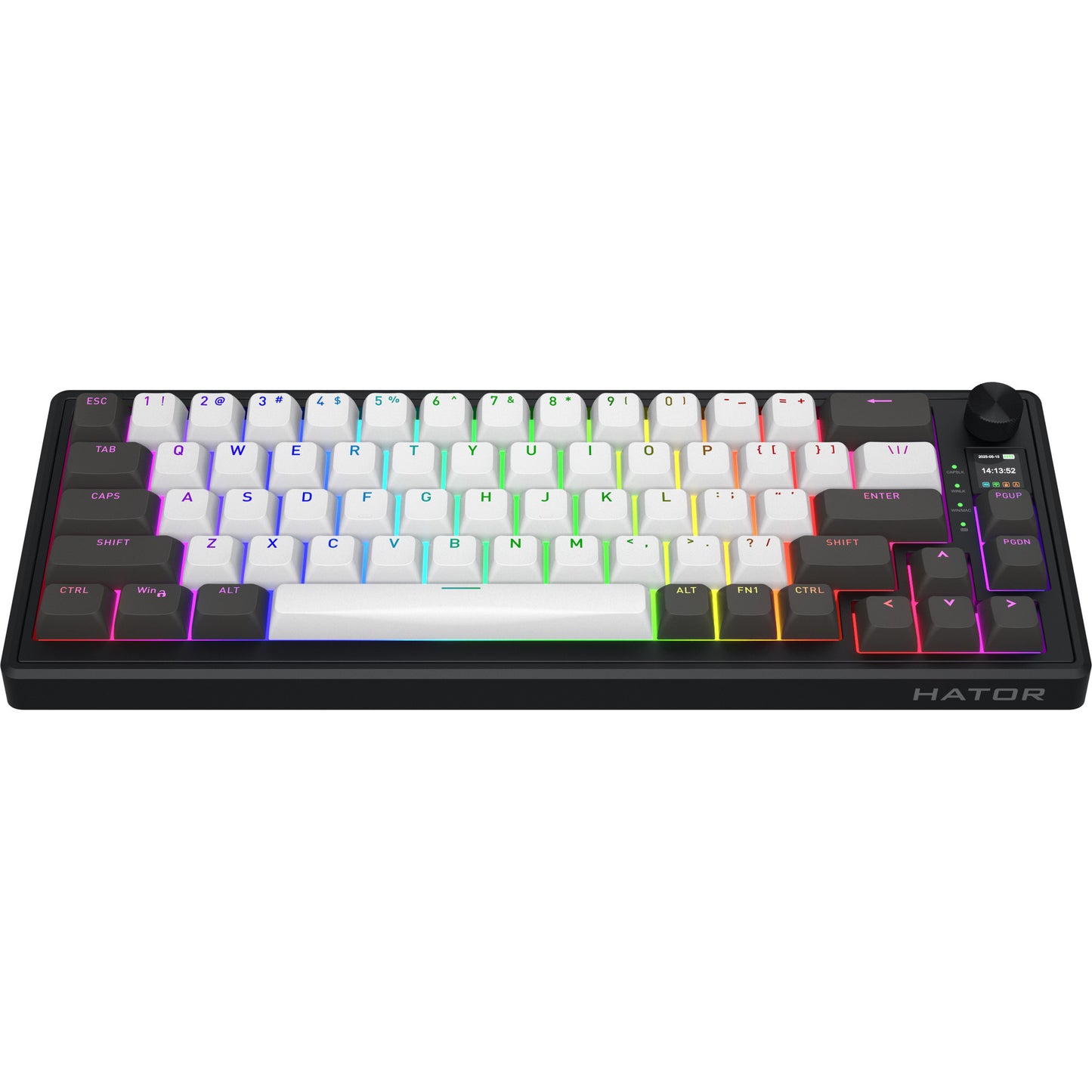 Hator skyfall pro wireless, tastiera da gioco (nera, layout americano, hator aurum vanilla silenzioso, 65%, rgb, double-shot pbt, hot-swap, bluetooth usb-c da 2,4 ghz)