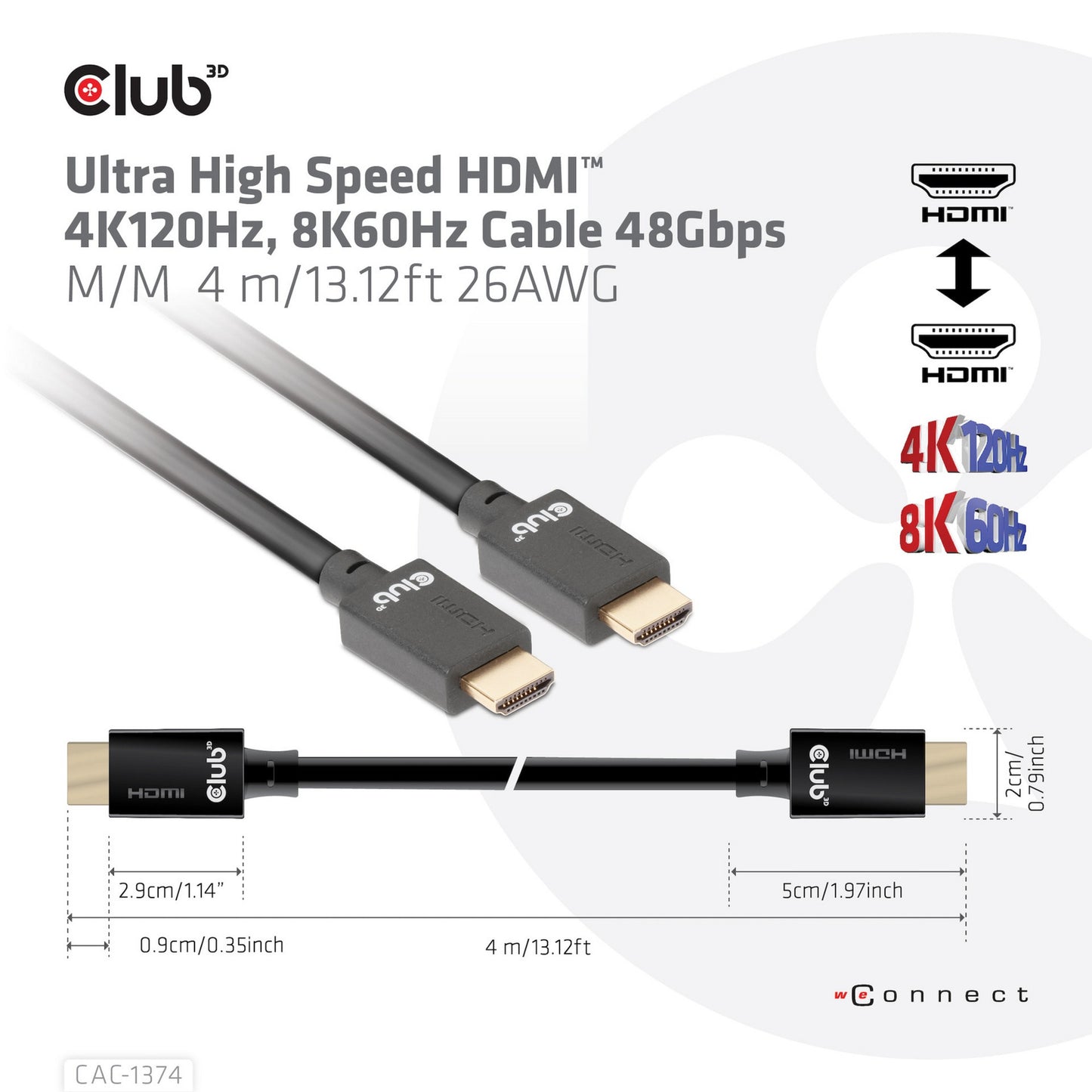 Club 3d gecertificeerde ultra high speed hdmi 2.1 kabel (zwart, 4 meter, 8k)