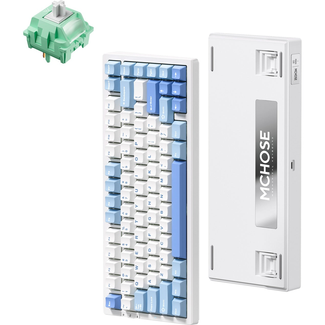 Teclado mecánico para juegos con estructura de junta trimodo Mchose G75 Pro (azul, diseño de EE. UU., KTT Cabbage Tofu V2, 75 %, RGB, intercambio en caliente, PBT de doble disparo, Bluetooth USB-C de 2,4 GHz)