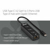 Club 3d usb-c 5 gbps naar 3 poorten usb type-a-hub met gigabit ethernet adapter (zwart)