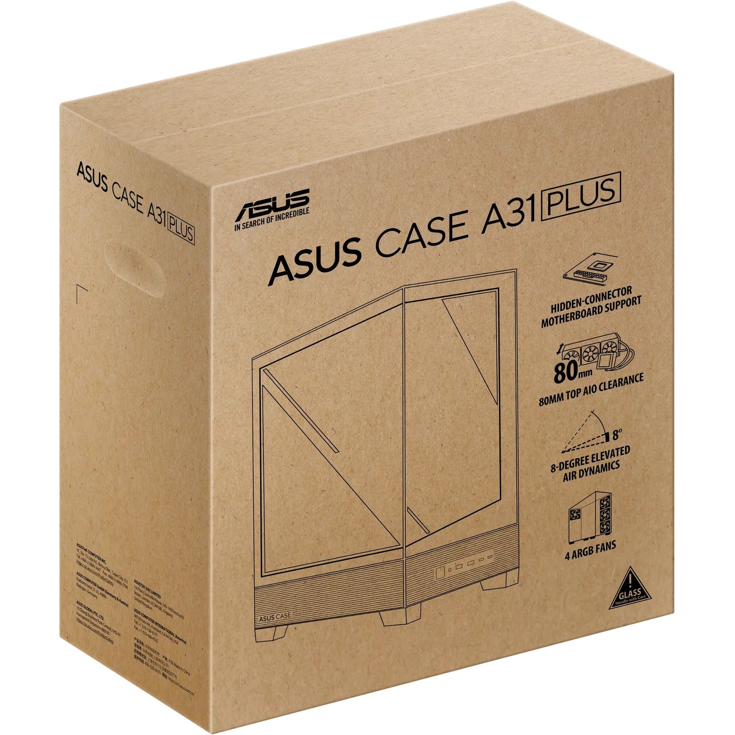 Carcasa de torre midi Asus a31 plus (negro | 2x USB-A | 2x USB-C | vidrio templado)