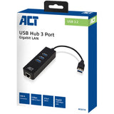ACT Connectivity USB Hub 3.2 3x USB-A Ethernet, negro - afbeelding 2