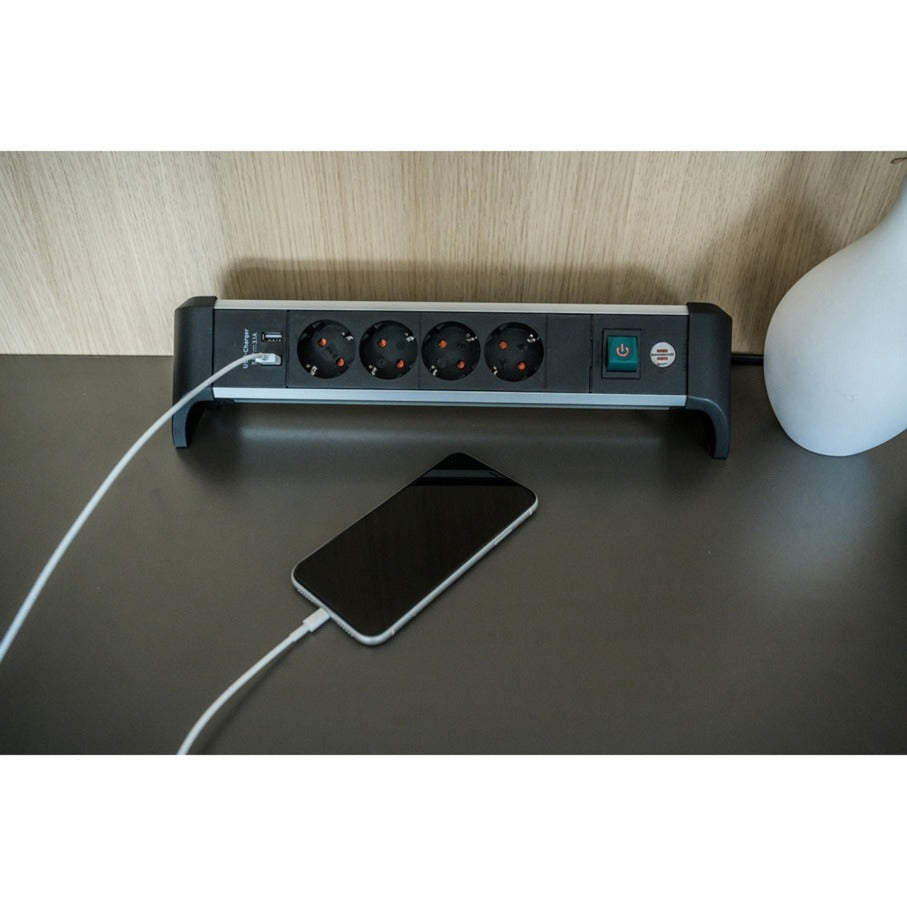 BRENNENSTUHL ALU-OFICE-LINE Socket con función de carga USB 4-