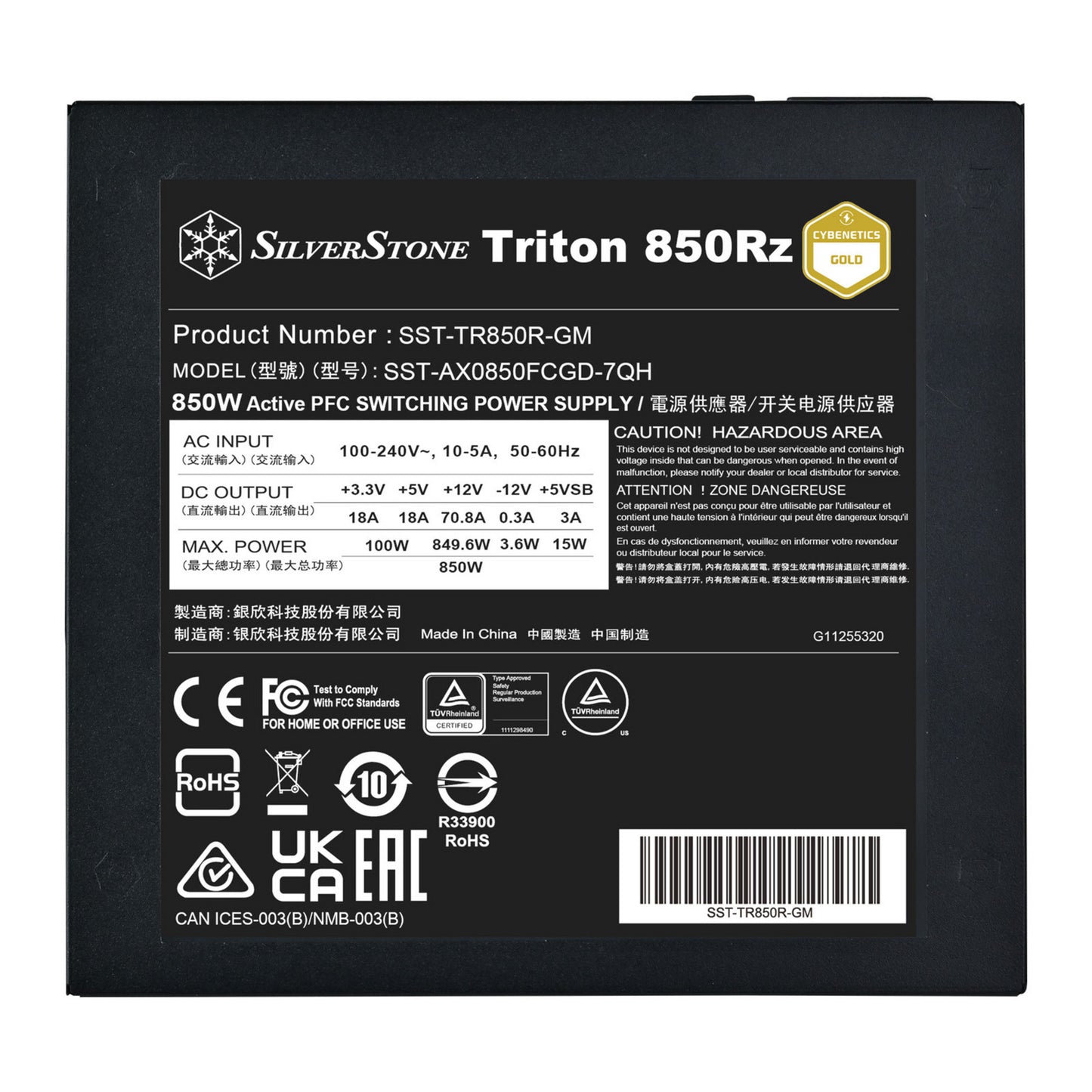 Alimentatore modulare Silverstone triton 850rz da 850 watt (nero, 1x 12v-2x6, 3x pcie)