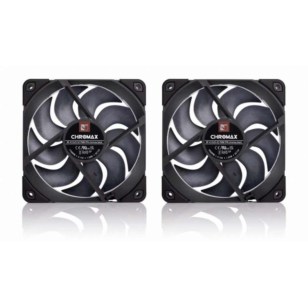 Ventole Noctua nf-a12x25 g2 pwm sx2-pp chromax.black (nero, 2 pezzi, 120 x 120 x 25 mm)