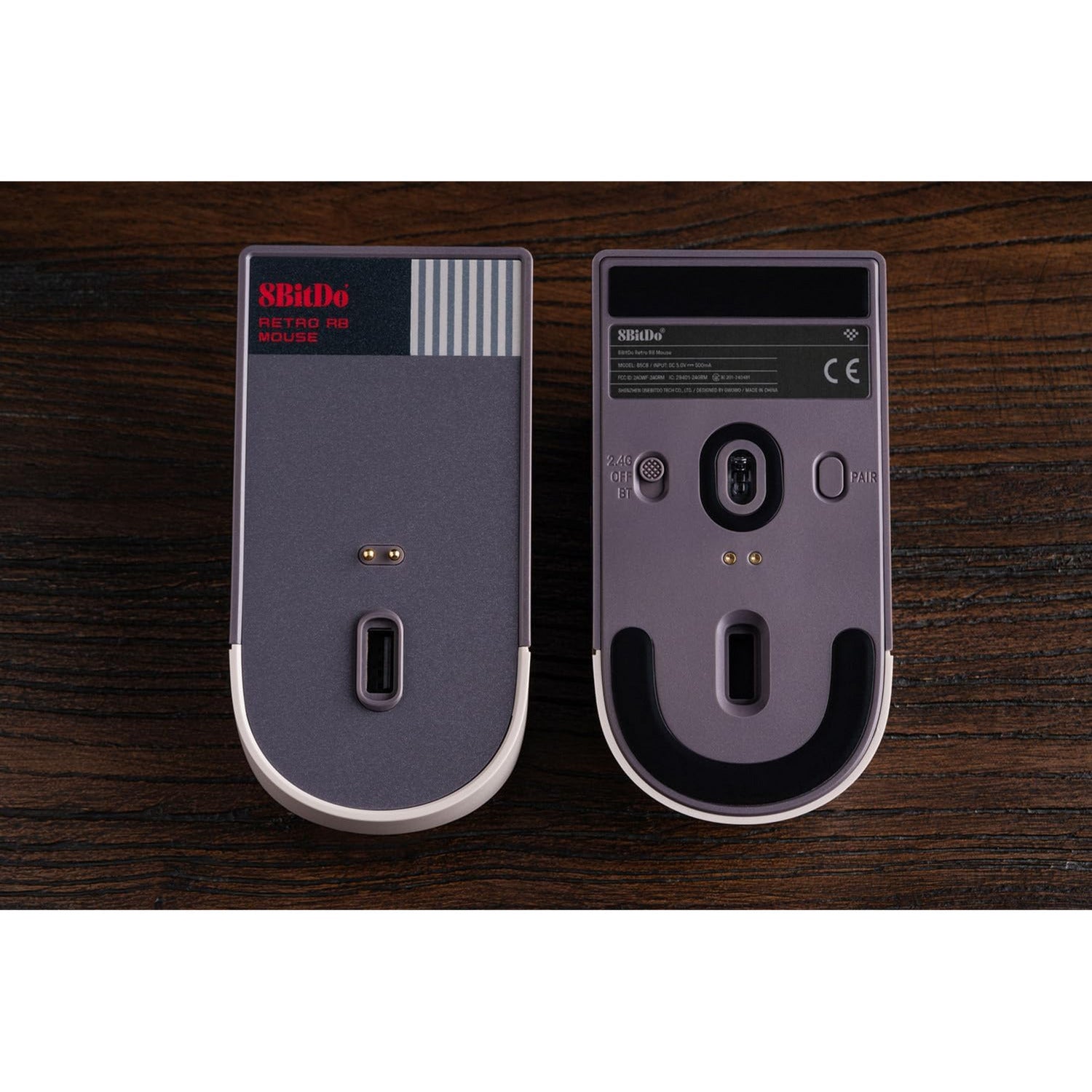 Mouse 8bitdo retro r8 - edizione n (grigio rosso, 50 - 26000 dpi, Bluetooth USB-C 2,4 GHz)