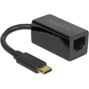 Delock superspeed usb-c (usb 3.1 gen 1) male > gigabit lan 10 100 1000 mbps compact adapter (zwart, 0,135 meter) - afbeelding 1