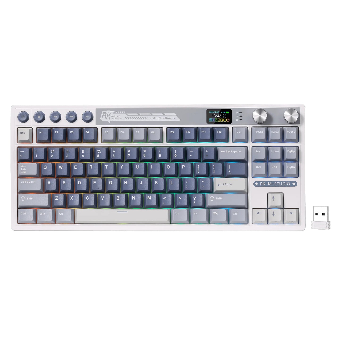 Tastiera da gioco wireless Royal Kludge M87 TKL (layout USA, blu oceano, interruttore crema, 80%, RGB, hot swap, Bluetooth USB-C da 2,4 GHz)