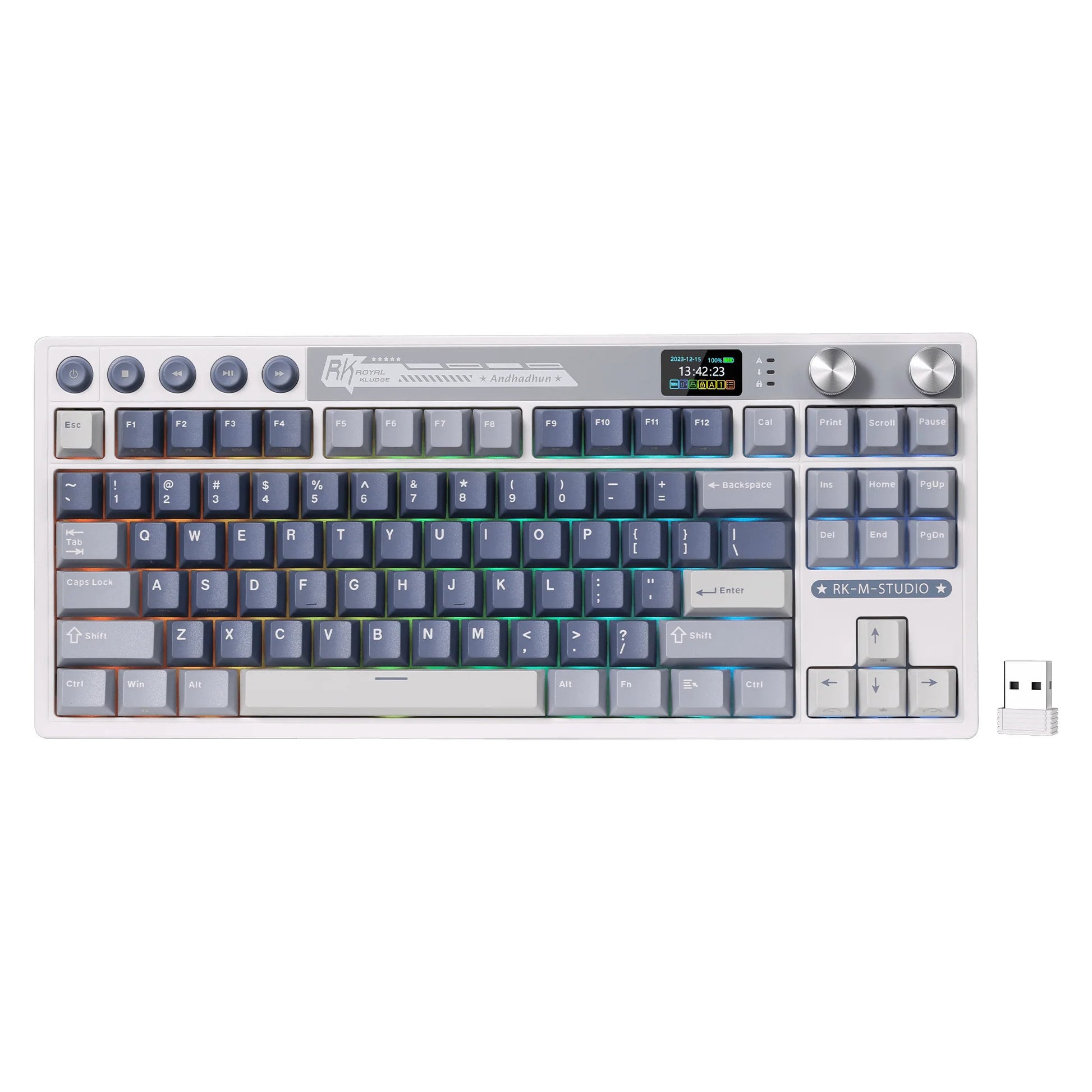 Tastiera da gioco wireless Royal Kludge M87 TKL (layout USA, blu oceano, interruttore crema, 80%, RGB, hot swap, Bluetooth USB-C da 2,4 GHz)