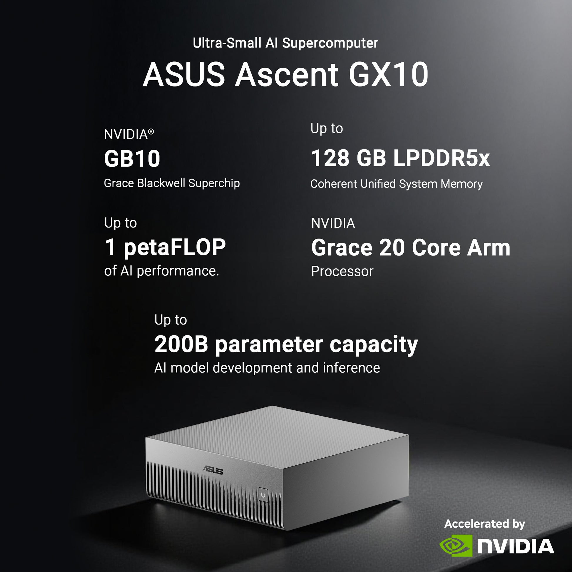 Mini PC Asus Ascent GX10 Arm V9.2-A 128 2 (Gris oscuro | NVIDIA GB10 Grace Blackwell | DGX Spark | NVLINK-C2C | 128 GB | 2 TB SSD)