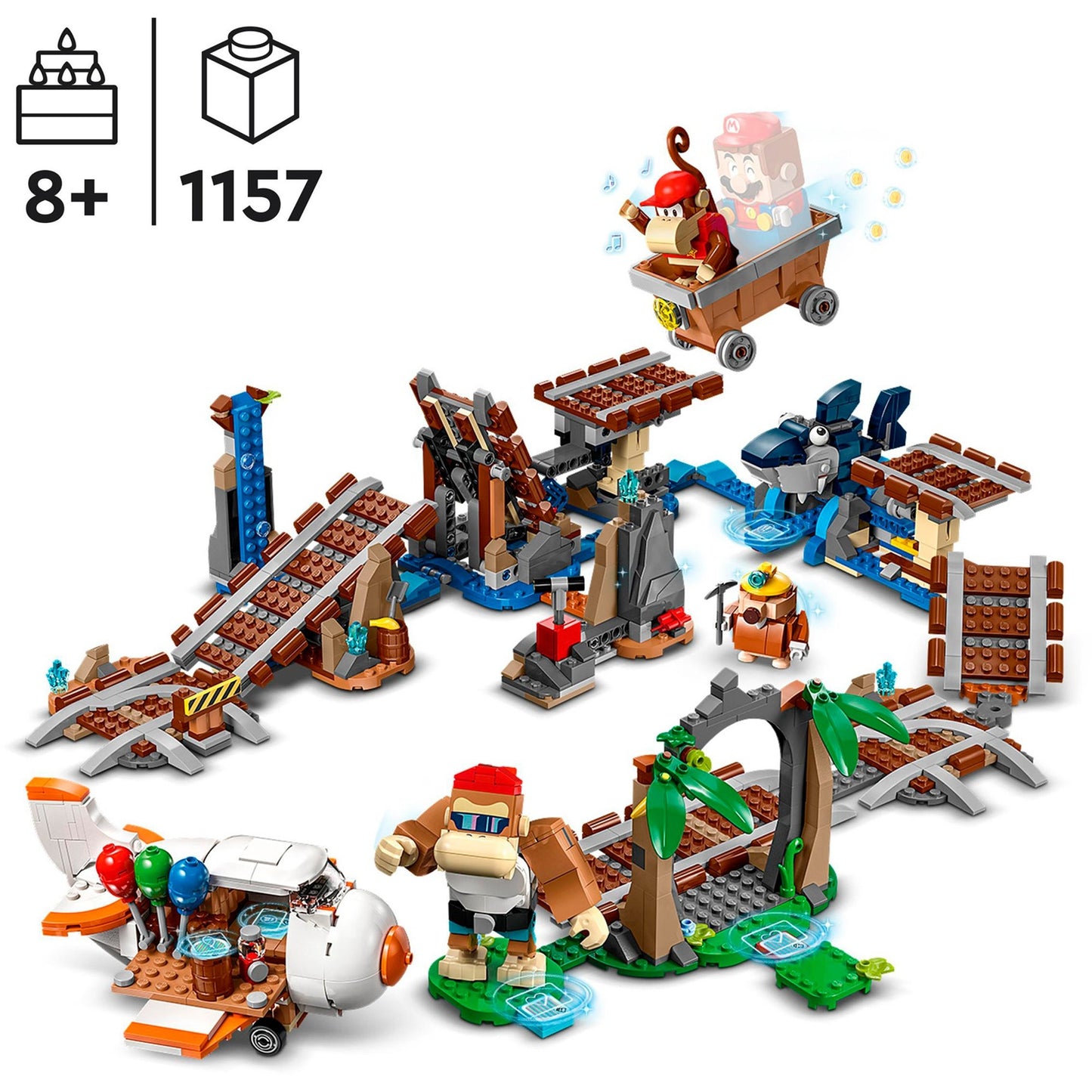 Set de expansión Lego Super Mario: Juguete de construcción con paseo en carro minero de Diddy Kong (71425)