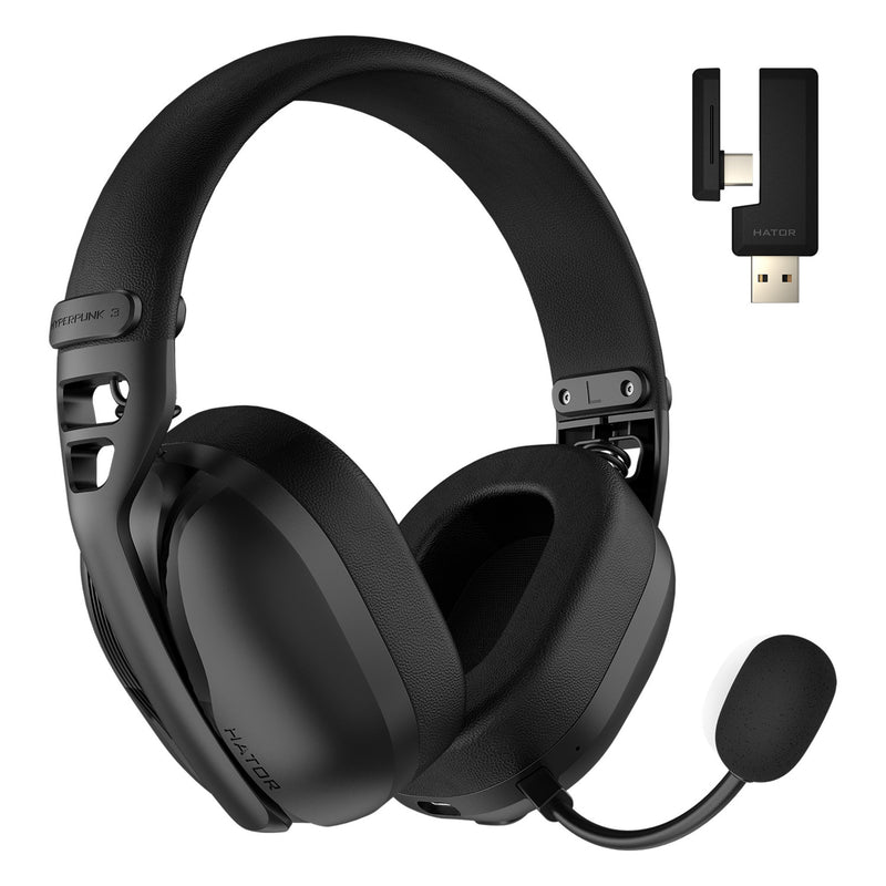 Auriculares supraaurales inalámbricos para juegos Hator hyperpunk 3 (negro, 2,4 ghz bluetooth 5,4 usb-c)