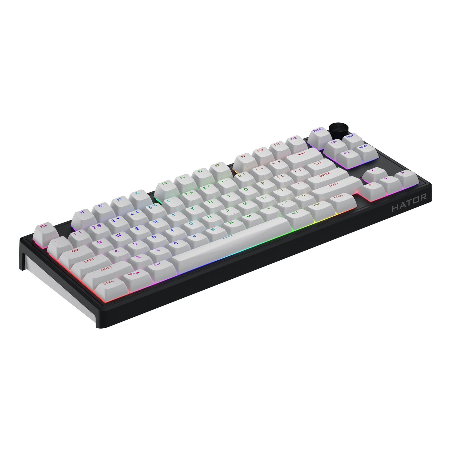 Hator skyfall wireless, tastiera da gioco (nera, layout americano, hator aurum lemon, 80% (tkl), rgb, double shot abs, hot-swap, bluetooth usb-c da 2,4 ghz)
