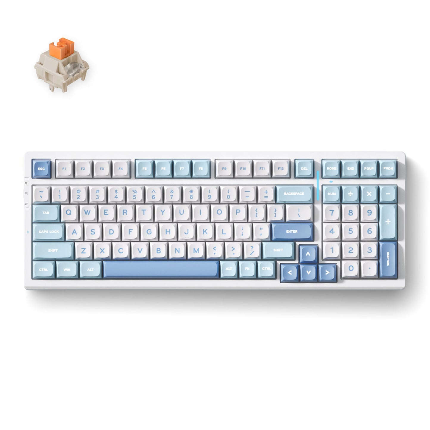 Mchose G98 Pro Blue Flame Orange Inalámbrico Tri-Modo Mecánico personalizado, Teclado para juegos (Blanco Azul, Diseño de EE. UU., TTC Flame Orange, 98%, RGB, Hot Swap, PBT de doble disparo, Bluetooth inalámbrico USB-C)