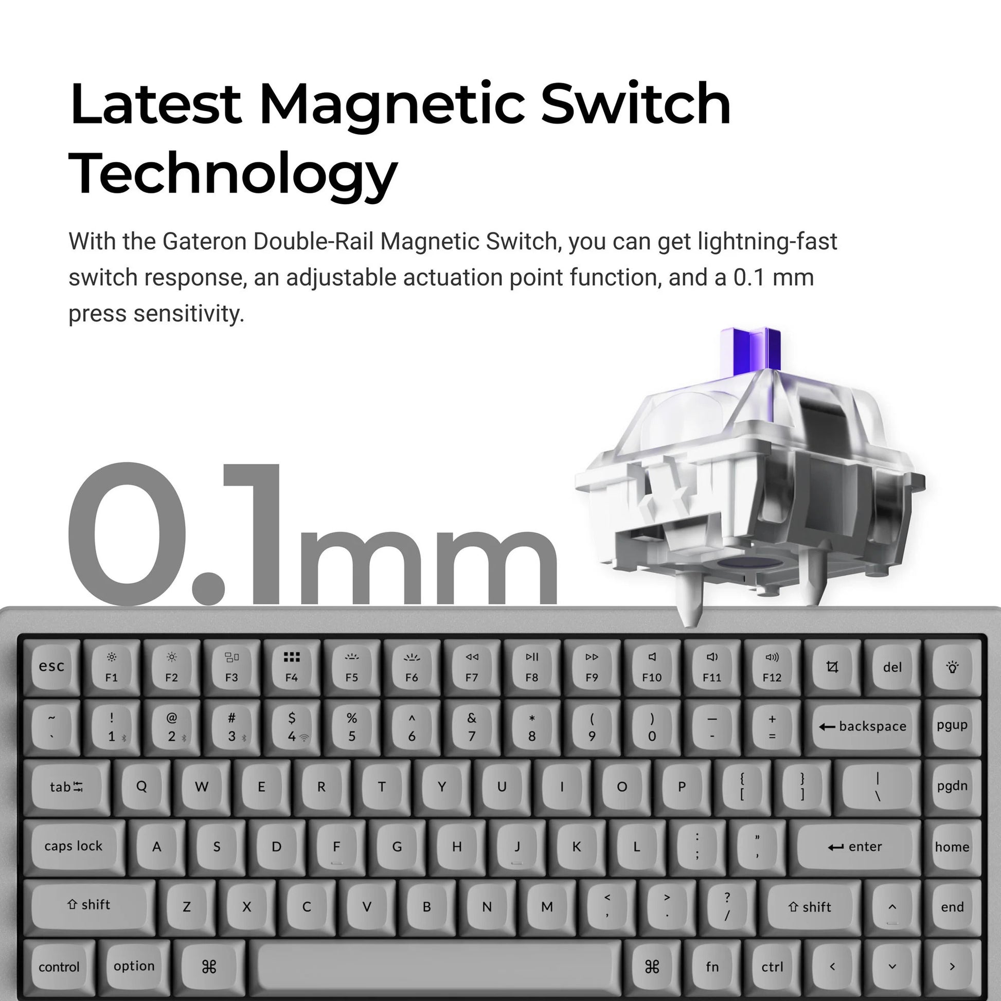 Teclado mecánico Keychron K2 HE-F1C Concrete Edition RGB (negro, diseño de EE. UU. (QWERTY), nebulosa magnética de doble riel Gateron, 75 %, LED RGB, PBT de doble disparo osa, intercambio en caliente, 2,4 GHz | Bluetooth 5.2 | USB-C)
