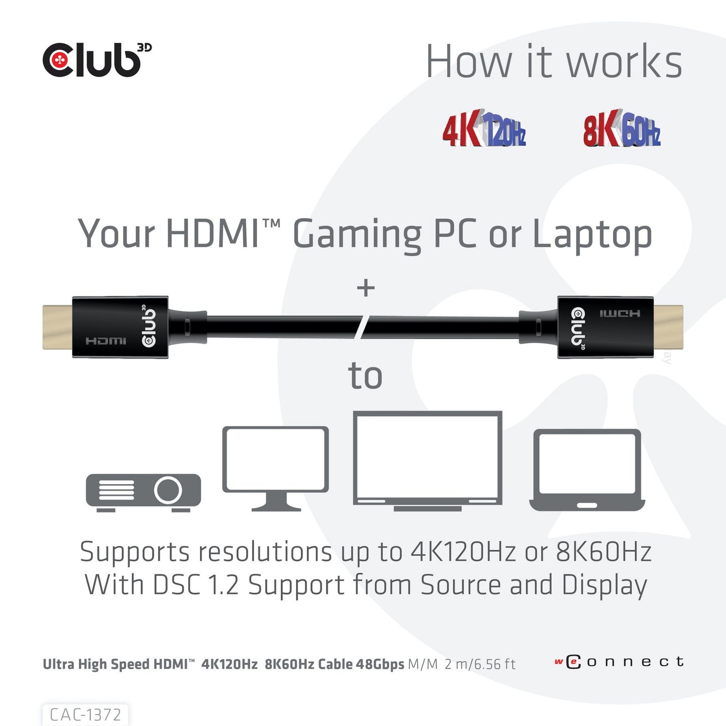 Club 3d ultra high speed hdmi 2.1 gecertificeerde kabel male-male (zwart, 2 meter, 4k 120hz, 8k 60hz, 48gbps)