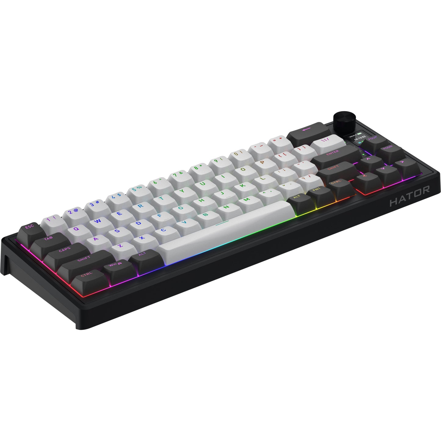 Hator skyfall pro wireless, tastiera da gioco (nera, layout americano, hator aurum vanilla silenzioso, 65%, rgb, double-shot pbt, hot-swap, bluetooth usb-c da 2,4 ghz)