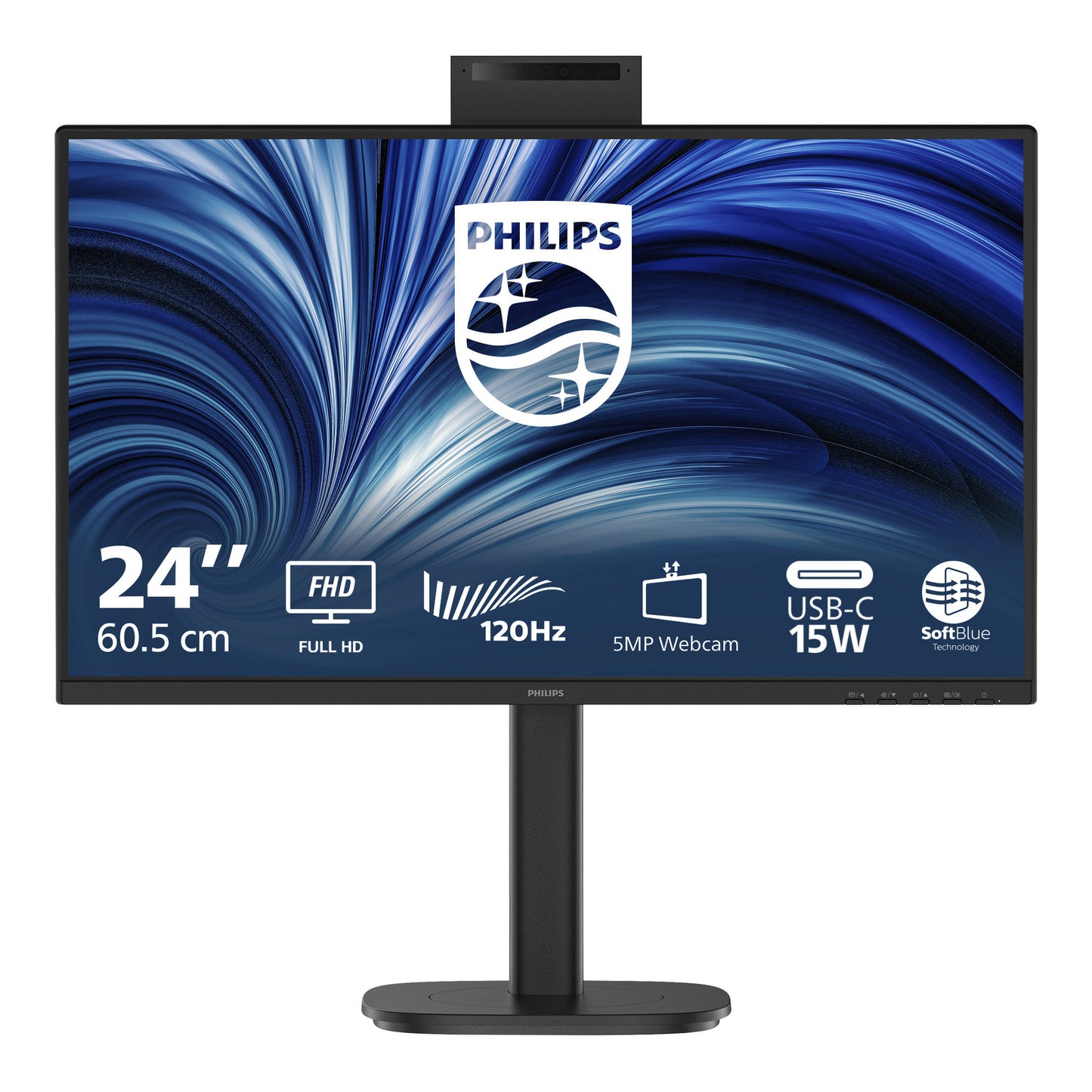Monitor Philips 24b2n3200jh 00 23,8 (nero, VGA, HDMI, porta display, USB-C, webcam, 120 Hz)