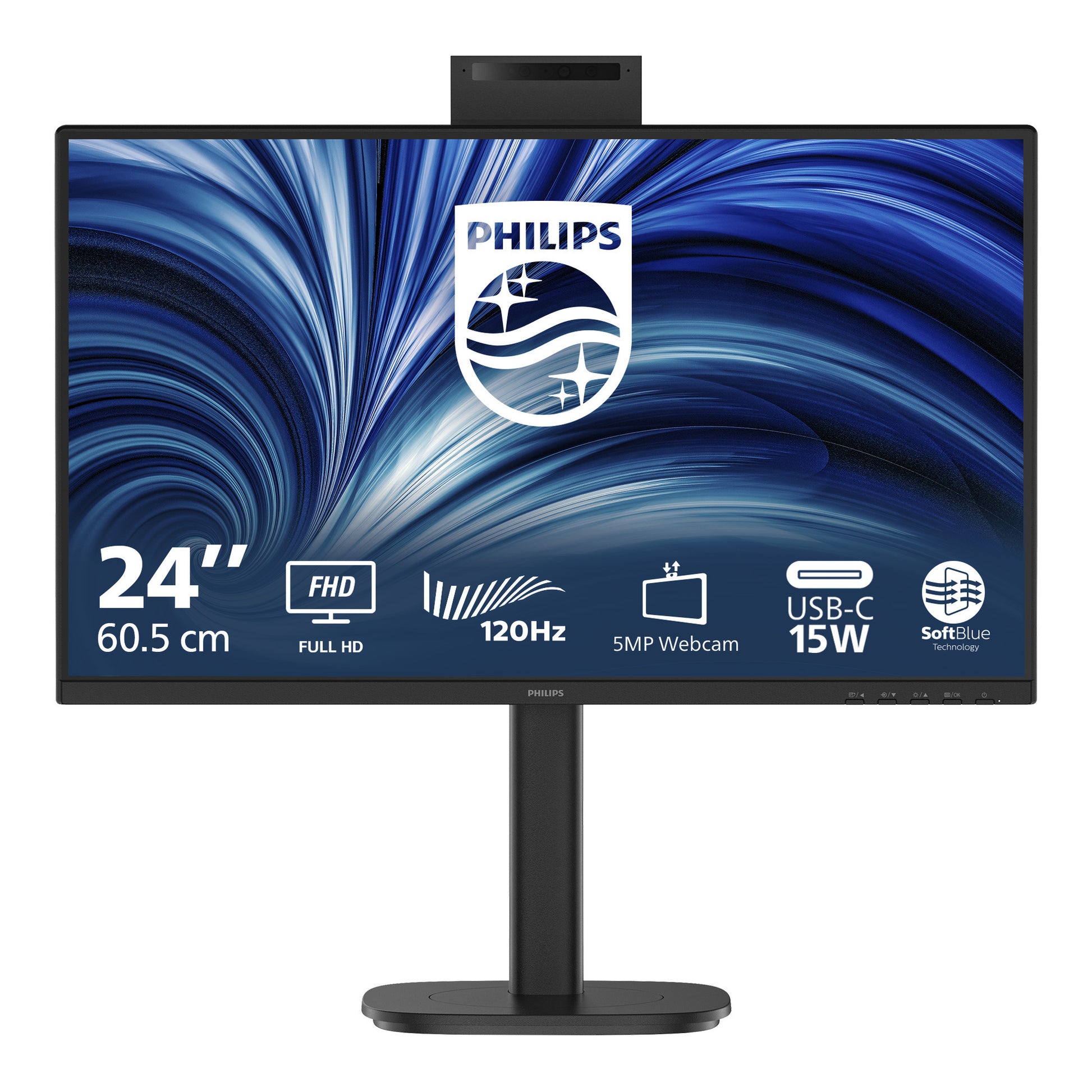 Monitor Philips 24b2n3200jh 00 23,8 (nero, VGA, HDMI, porta display, USB-C, webcam, 120 Hz)