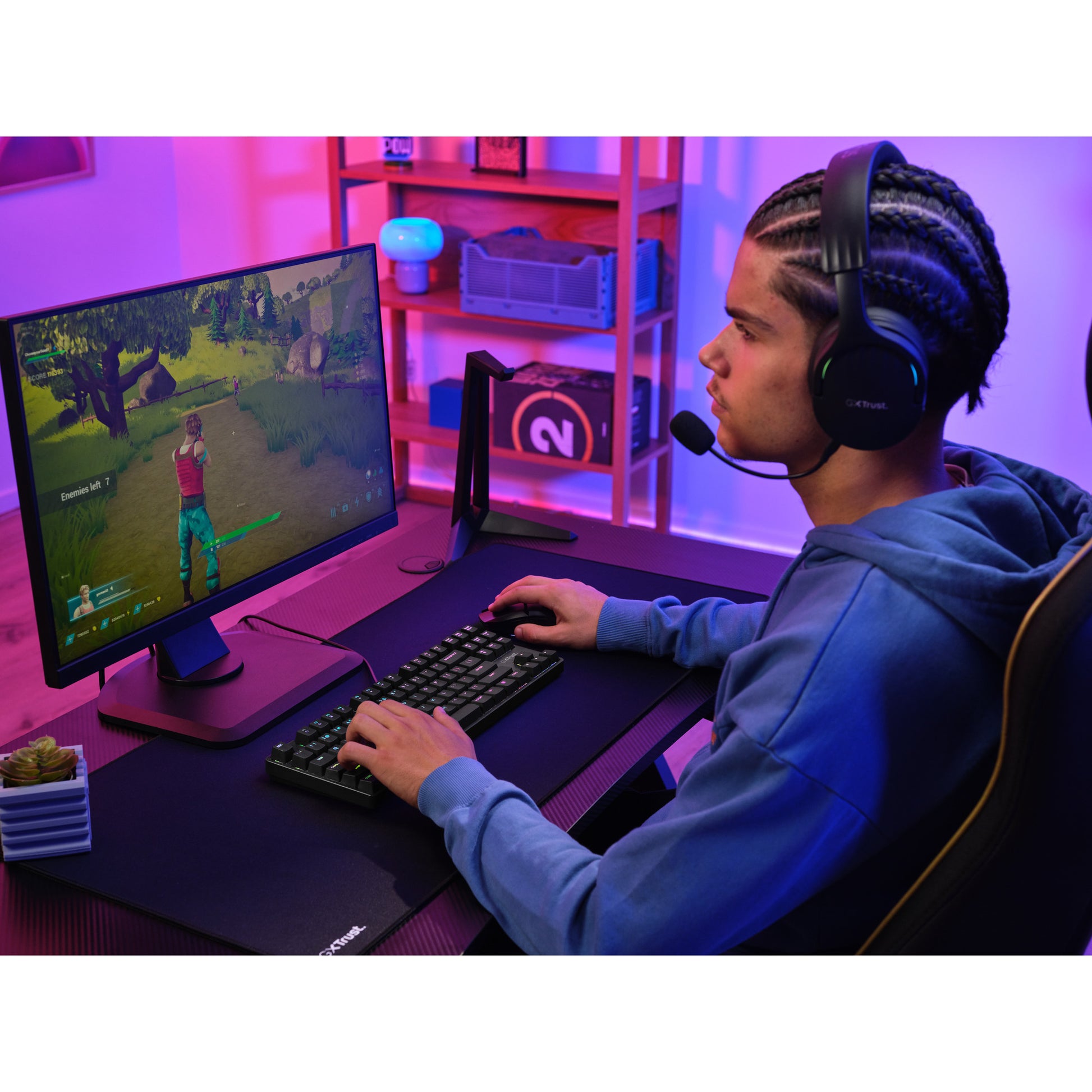 Trust GXT 864 Cada Tastiera da gioco meccanica compatta TKL, tastiera da gioco (nera, layout USA, marrone Huano, RGB)