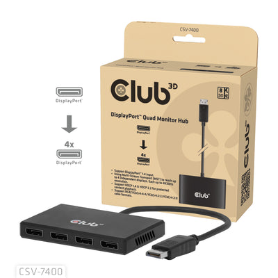 Club 3D DisplayPort Quad Monitor Hub MST 4x 4K30Hz DisplayPort Splitter (Negro)