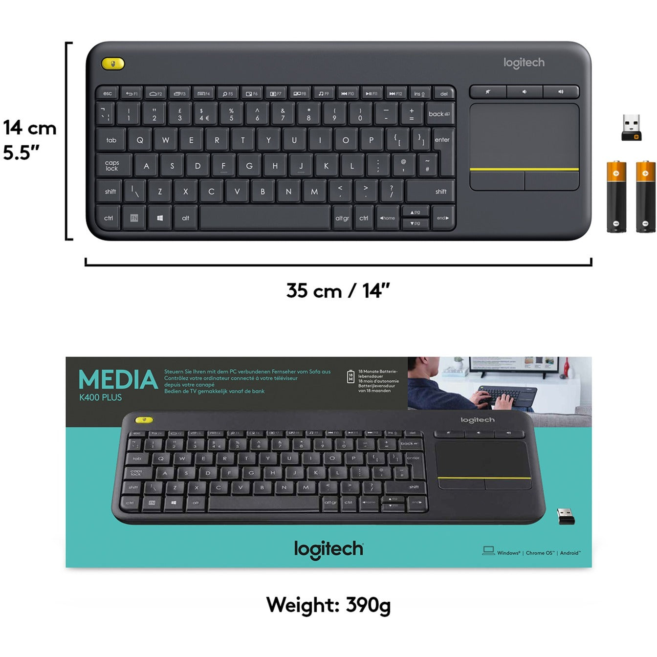Tastiera touch wireless Logitech K400 Plus