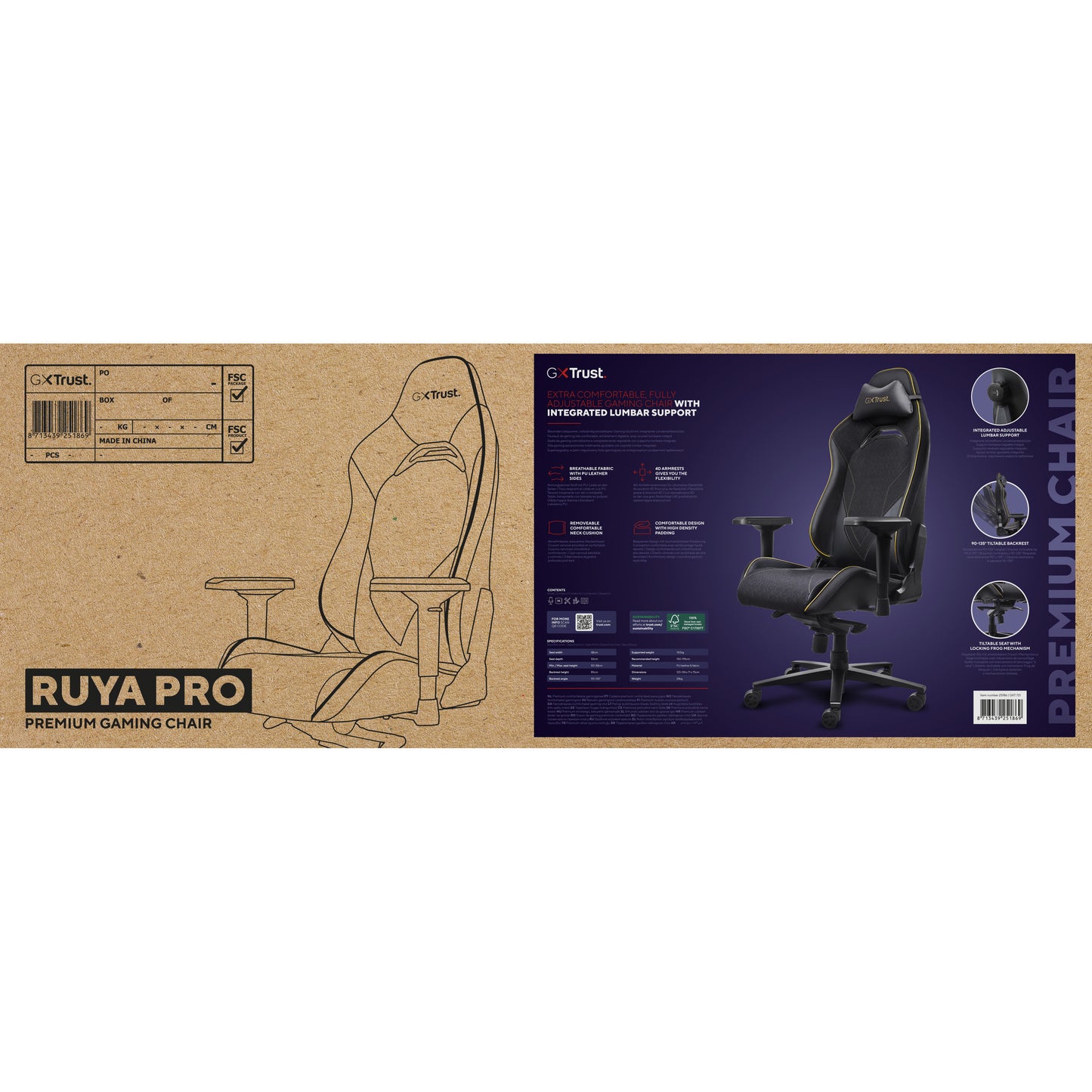 Trust GXT 721 Ruya Pro Premium Comoda sedia da gaming (Nero Giallo)
