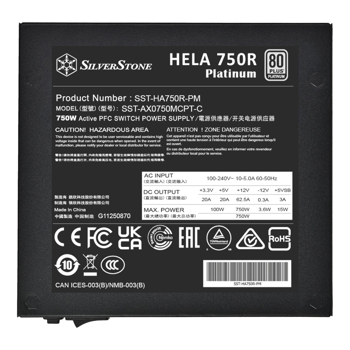 Silverstone hela 750r platinum modulaire 750 watt voeding (zwart, 4x pcie)