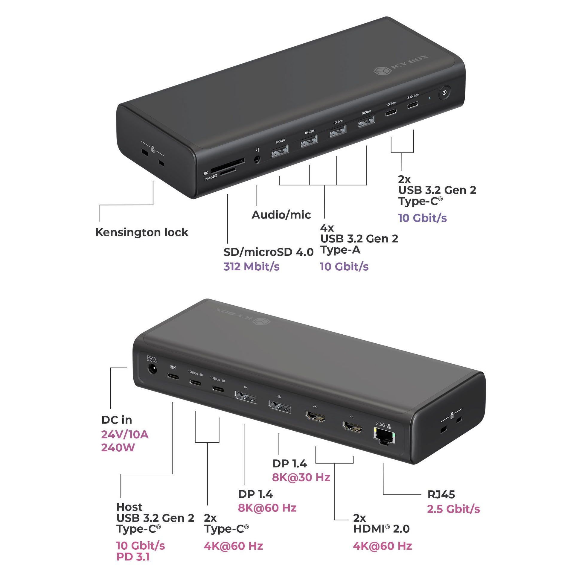 Icy box ib-dk7401-cu31 Docking station 17 in 1 (nero)
