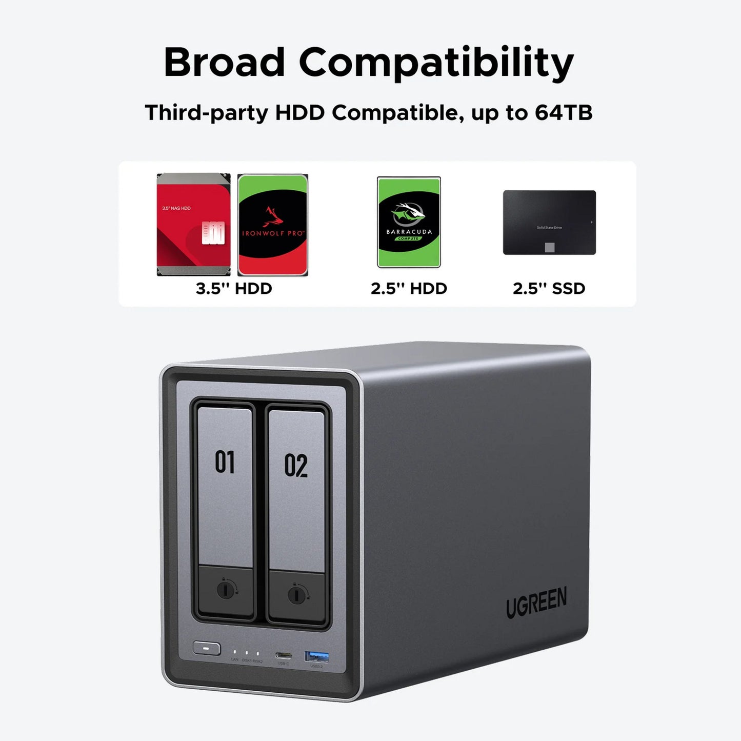 Ugreen nasync dxp2800 (grigio, 2.5GBe, HDMI, USB-C)