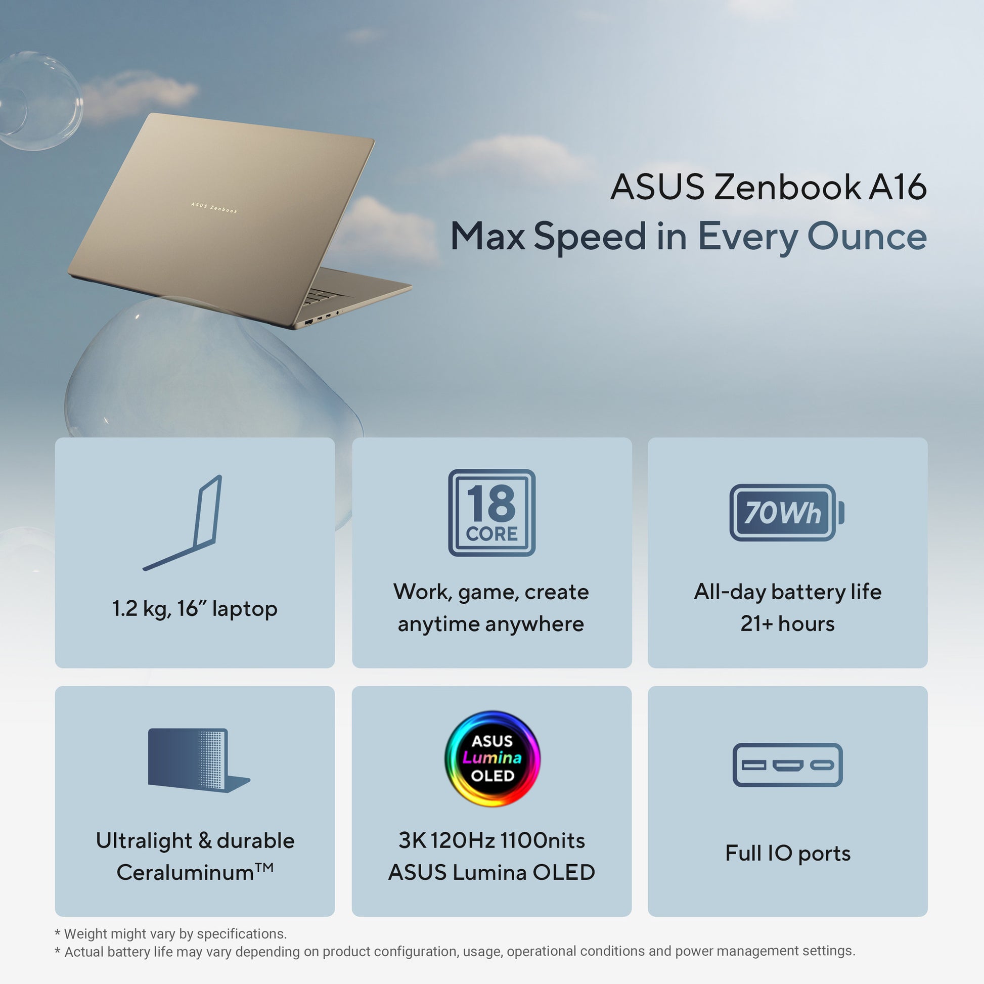 Portátil Asus zenbook a16 ux3607oa-sq013w 16 copiloto+ (beige | snapdragon x2e-94-100 | qualcomm adreno | 48 GB | 1 TB SSD | OLED)