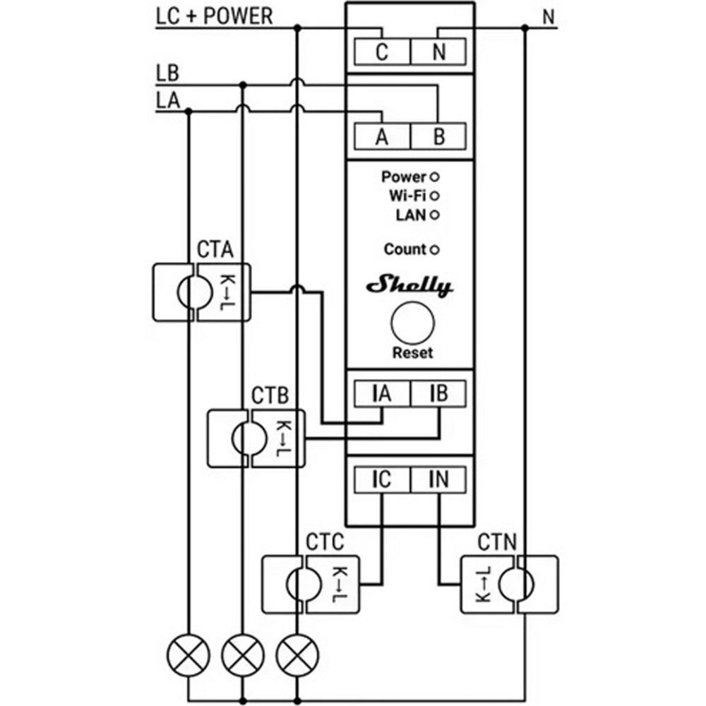 Dispositivo de medición Shelly pro 3em-120a v2 (blanco, lan, wifi, bluetooth)
