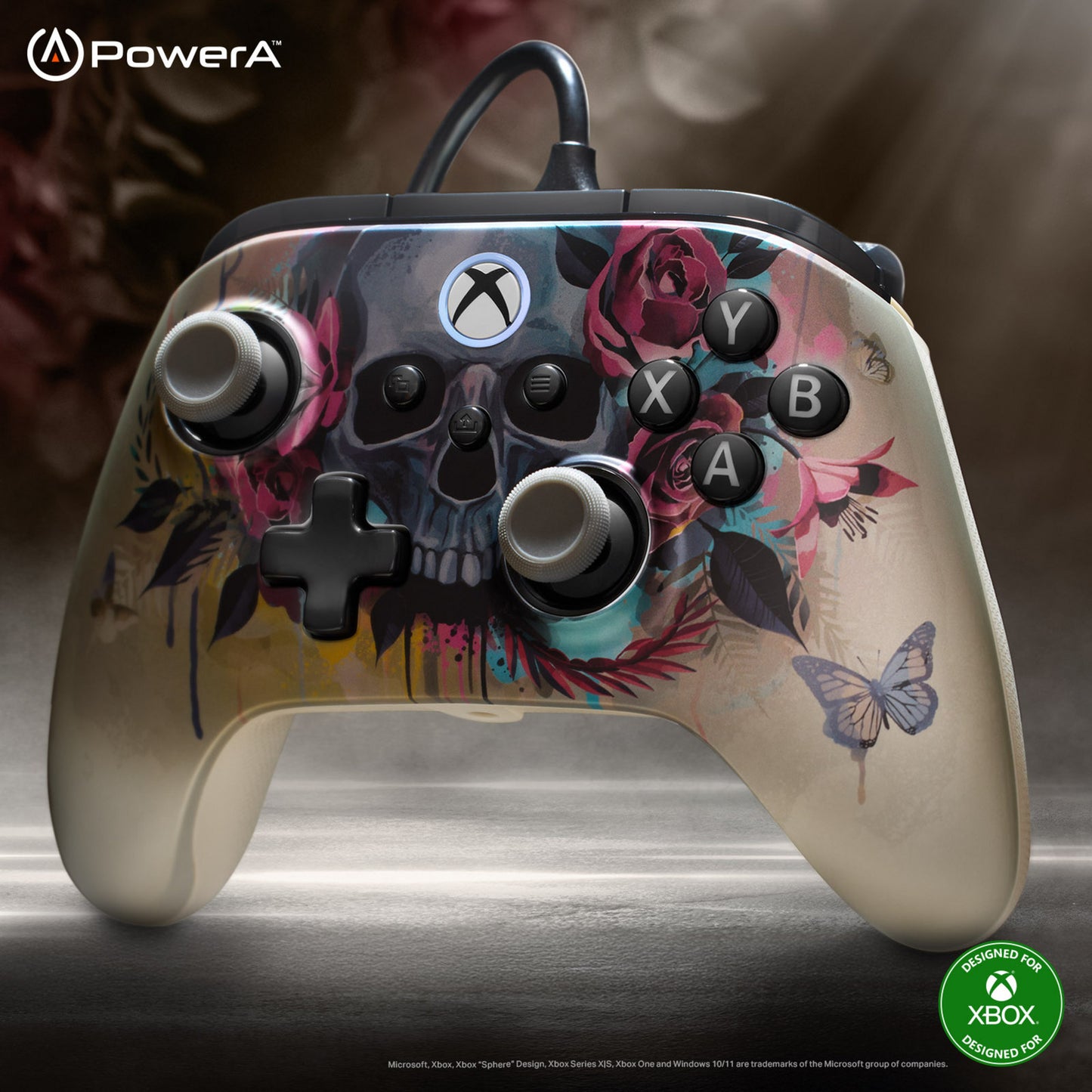 Controlador con cable powera Advantage plus para xbox series x|s - bloom gloom (silver, xbox series x|s, xbox one, PC)