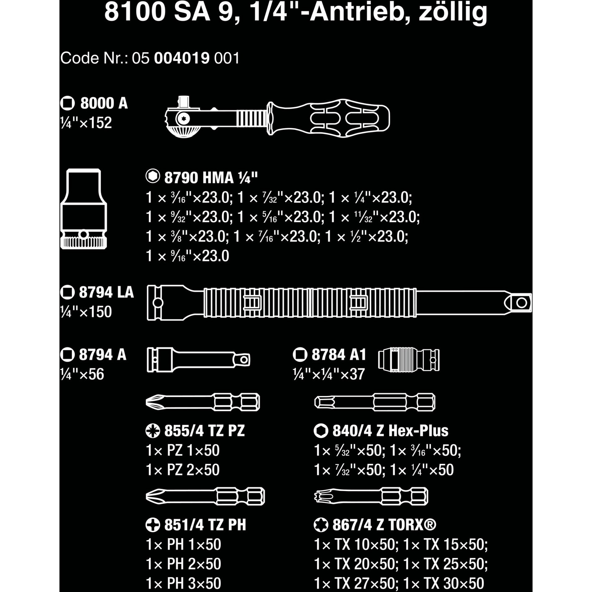 Wera 8100 sa 9 zyklop speed-ratelset gereedschapsset (zwart groen, 1 4 -aandrijving, 28-delig)