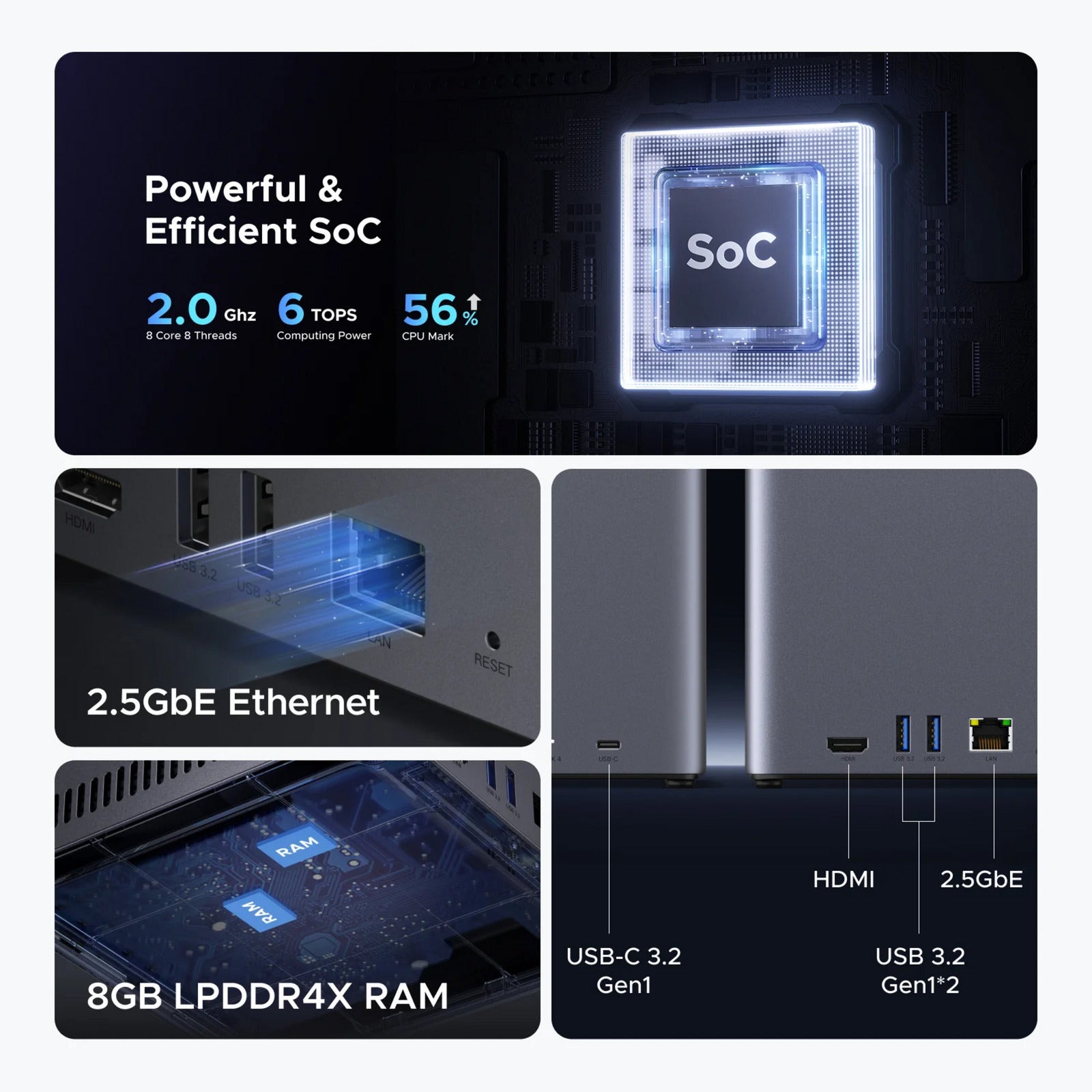 Ugreen nasync dh4300 plus (grigio, 1x 2.5GBE, HDMI, USB-C)