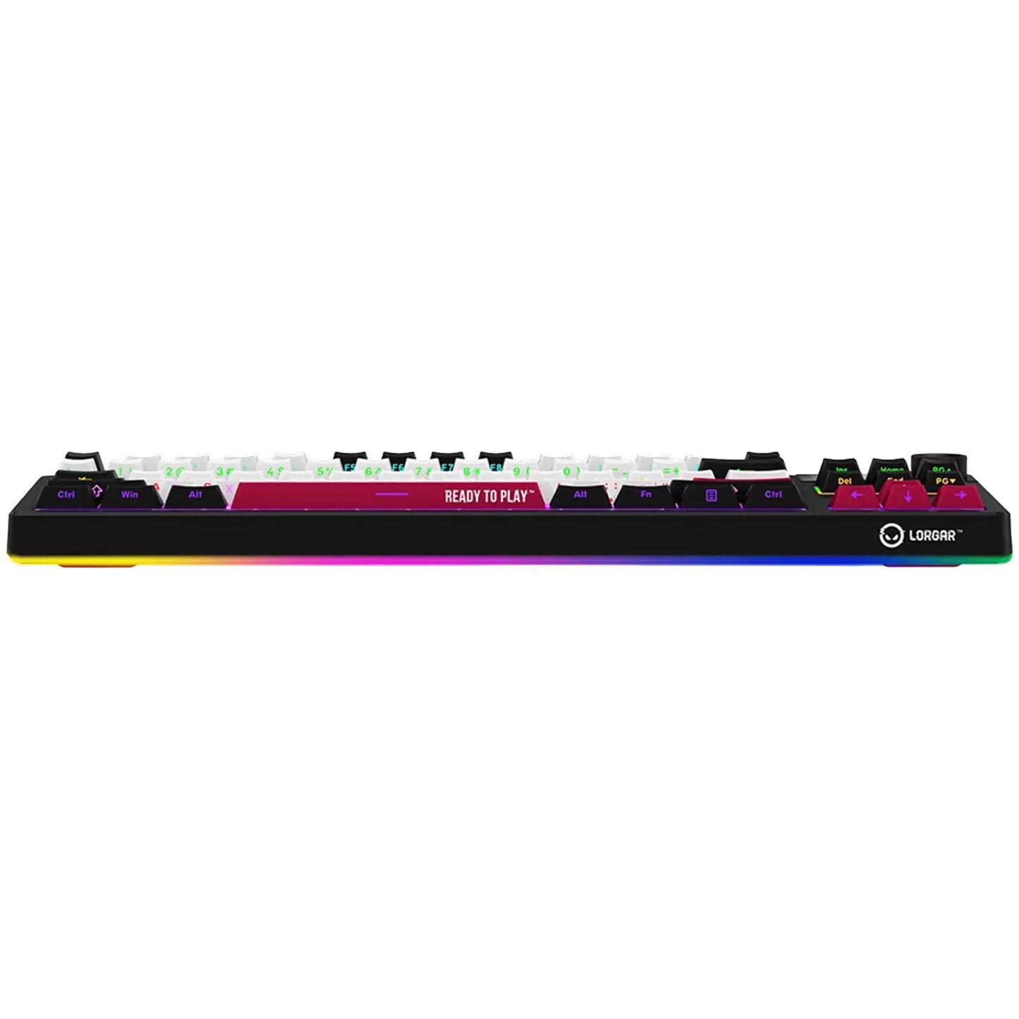 Lorgar kbp70tklw, teclado para juegos (negro, diseño estadounidense, logar toxic purple, tkl, rgb, intercambiable en caliente, pbt double-shot, bluetooth 2.4ghz usb)