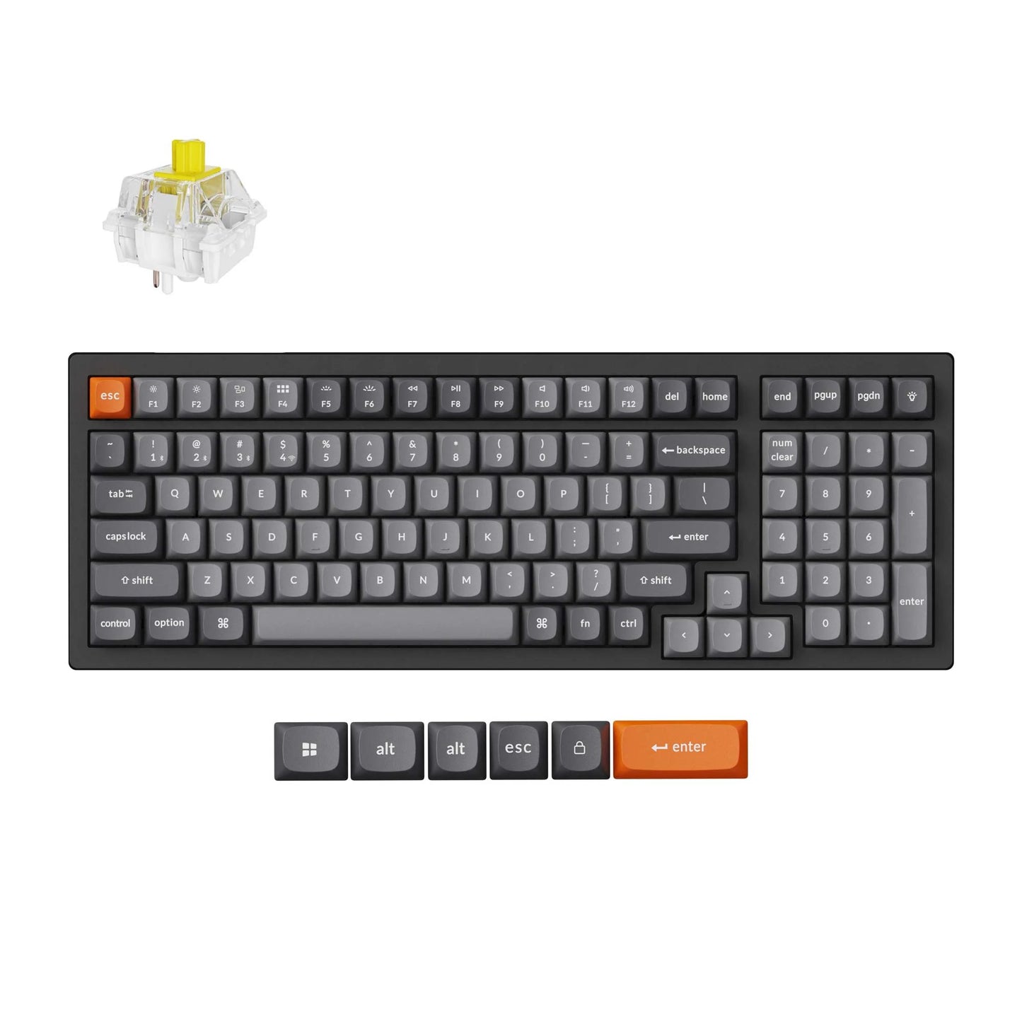 Keychron k4 max-h4, tastiera (nera, layout americano, super banana, 96%, rgb, copritasti pbt double-shot, hot swap, bluetooth usb-c 2.4 ghz)