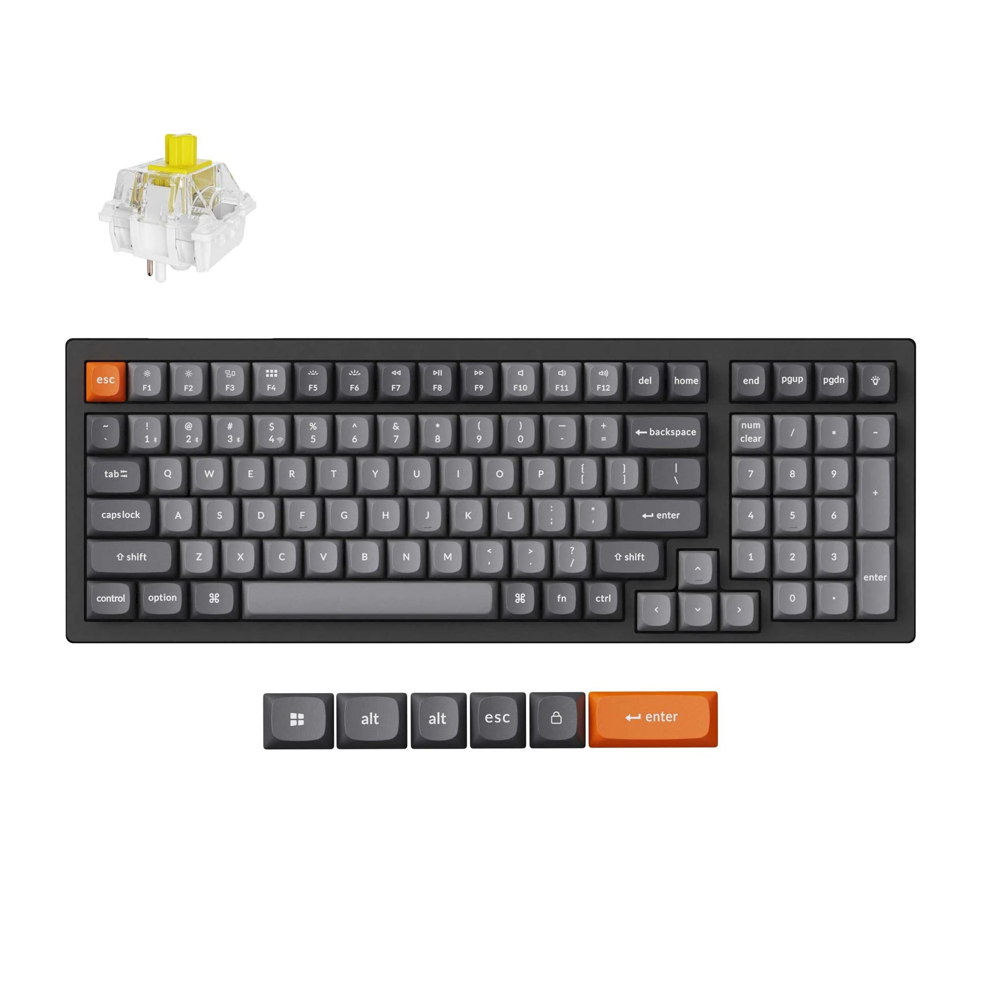 Keychron k4 max-h4, tastiera (nera, layout americano, super banana, 96%, rgb, copritasti pbt double-shot, hot swap, bluetooth usb-c 2.4 ghz)