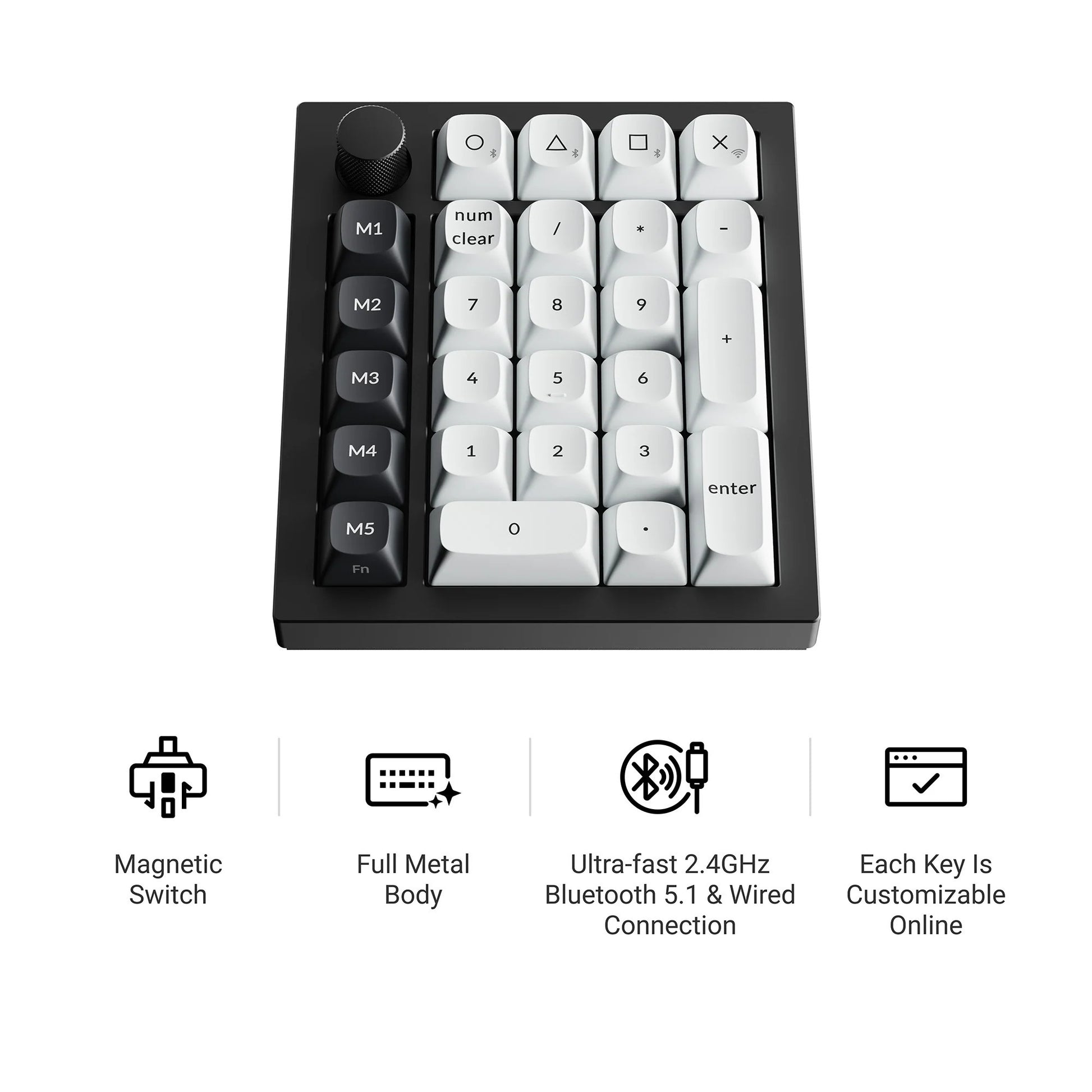 Keychron q0 he qmk teclado numérico inalámbrico personalizado teclado numérico mecánico rgb (negro, diseño estadounidense (qwerty), nebulosa magnética de doble riel gateron, intercambio en caliente, rgb, teclas pbt de doble disparo)