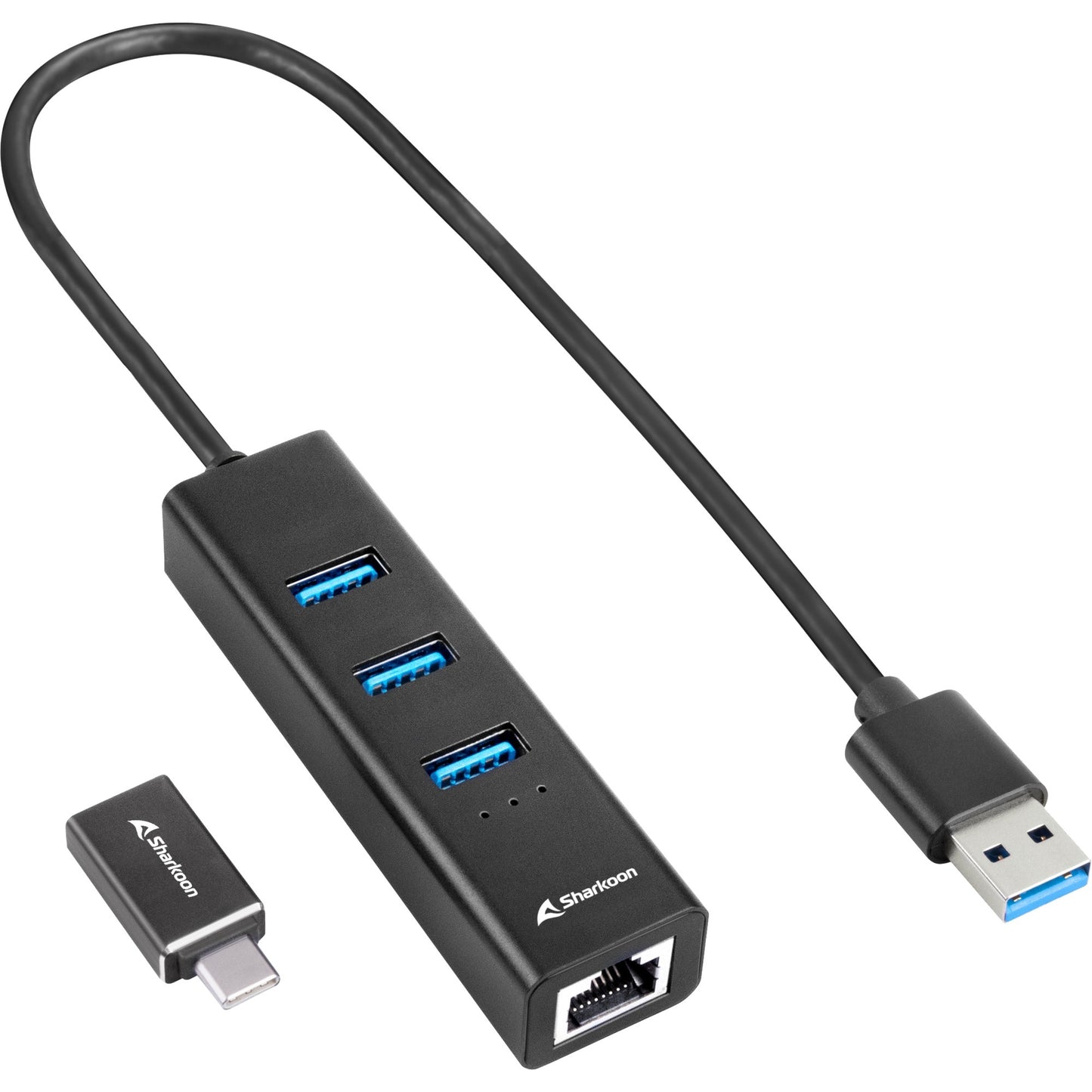 Sharkoon 3-Port USB 3.2 Gen 1 Alluminio Hub + RJ45 Ethernet