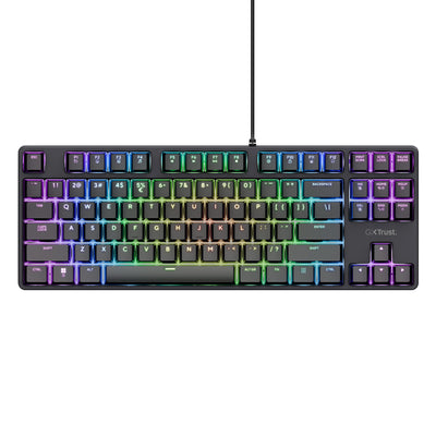Trust GXT 864 Cada Tastiera da gioco meccanica compatta TKL, tastiera da gioco (nera, layout USA, marrone Huano, RGB)