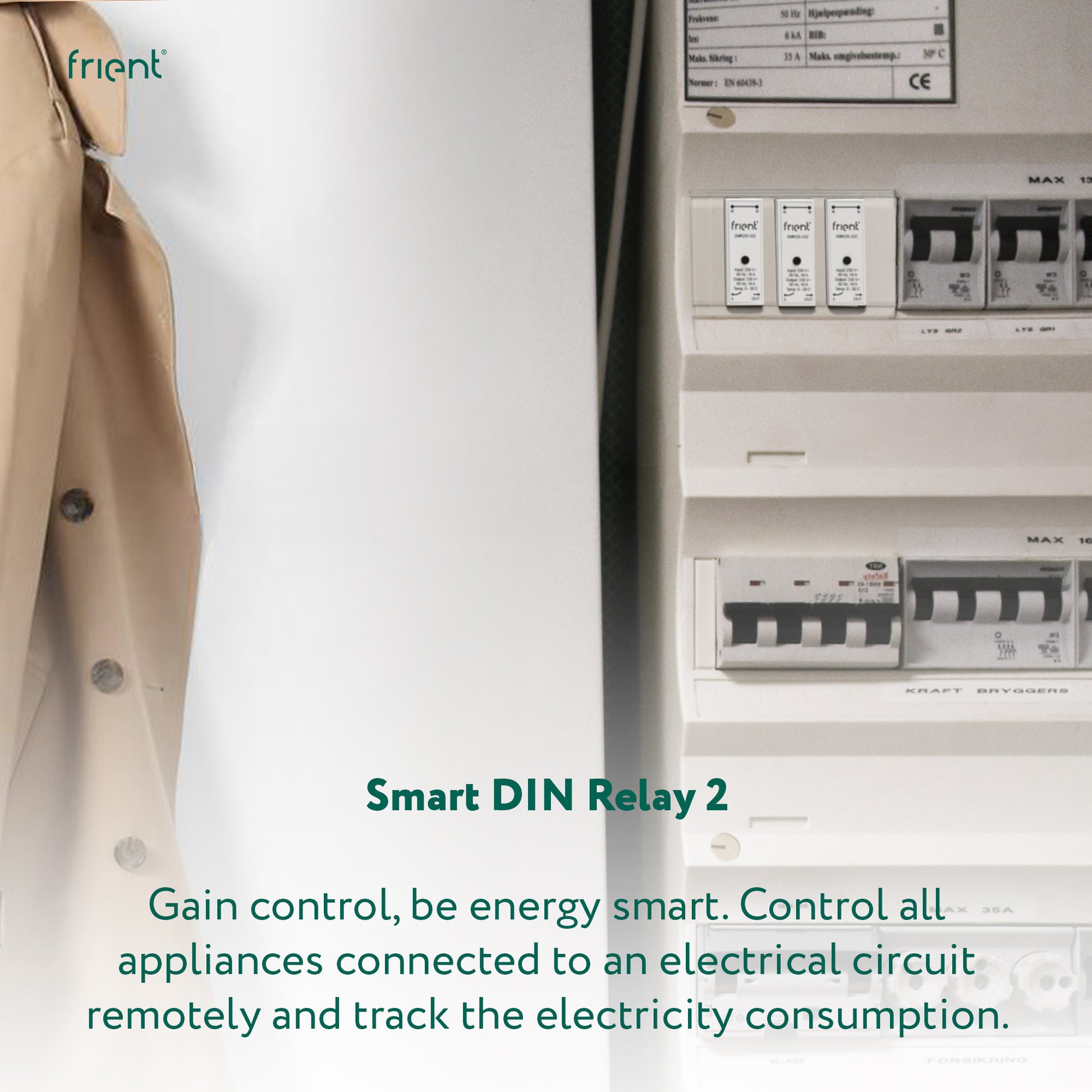 Relé din inteligente Frient (gris claro, zigbee)