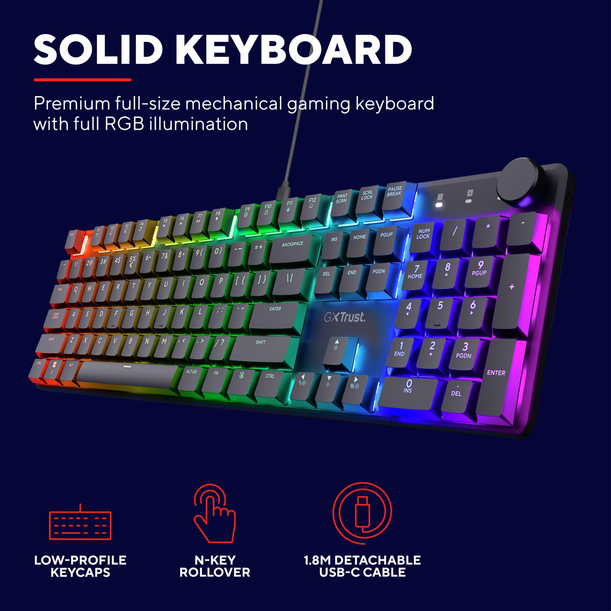 Trust gxt 866 torix mechanisch gaming toetsenbord (zwart, us lay-out (qwerty), huano red, 100%, rgb)