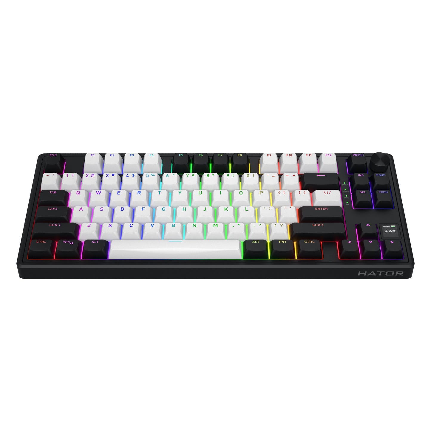 Hator skyfall mag ultima 8k wireless, tastiera da gioco (nera, layout americano, hator aurum ice, 80% (tkl), rgb, double-shot pbt, hot-swap, bluetooth usb-c da 2,4 ghz)