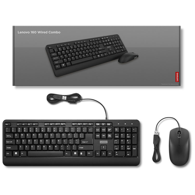 Lenovo 160 wired combo desktop set (black, US layout (QWERTY), 100%, USB-A, 1,600 DPI)