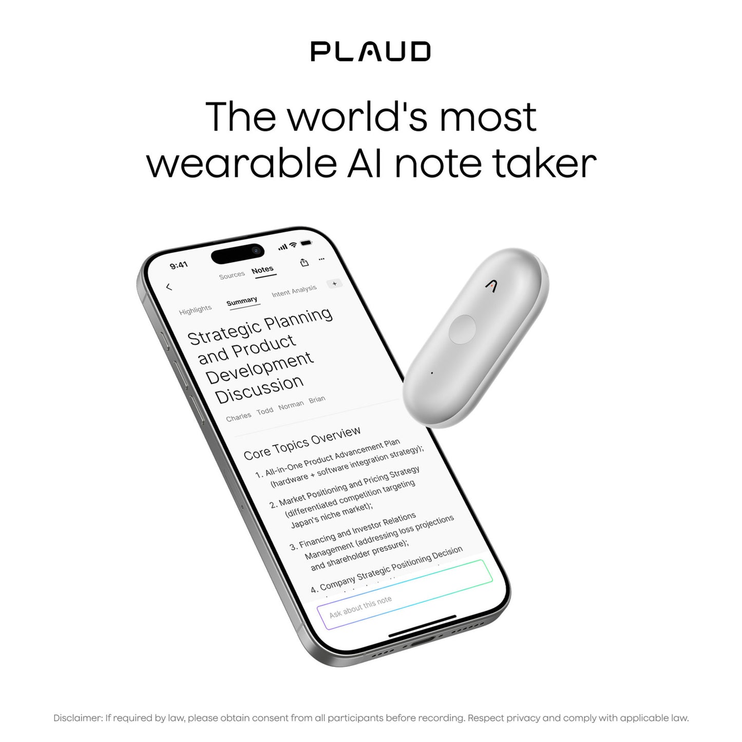 Dittafono Plaud Notepin (argento, 64 GB, Bluetooth 5.2 BLE (Bluetooth Low Energy) Wi-Fi)